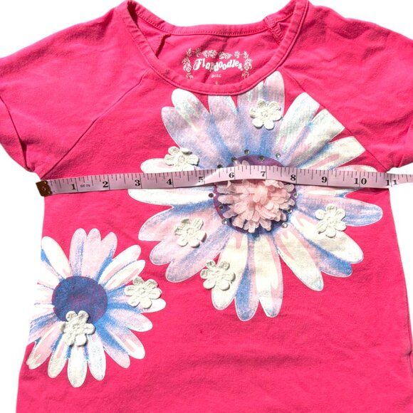 Flapdoodles girl's pink flower and crochet shirt with rhinestones sz 4 - Picture 7 of 8